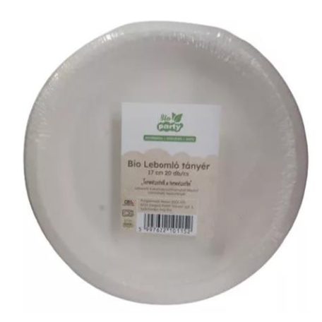 Tányér, PLA, lebomló, 17 cm, 50 db, "Party"