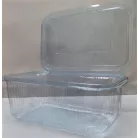 Ételtároló doboz, egybefedeles, újrahasznosított műanyag, szögletes, 750 ml, 100 db, "Party", víztiszta