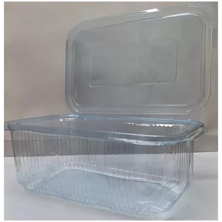 Ételtároló doboz, egybefedeles, újrahasznosított műanyag, szögletes, 1000 ml, 100 db, "Party", víztiszta