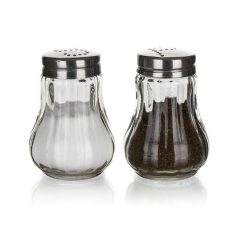   Asztali só-, borsszóró készlet, üveg és inox, 2 db, 7 cm "Mono"