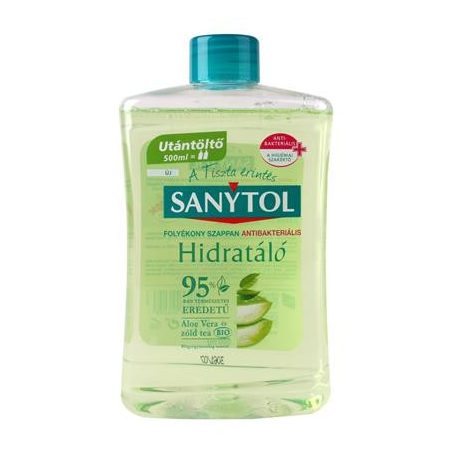 SANYTOL Antibakteriális folyékony szappan, utántöltő, 500 ml, SANYTOL, zöld tea és aloe vera