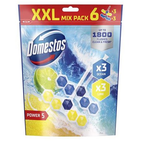 DOMESTOS WC frissítő blokk, 6 db-os, DOMESTOS "Power 5", óceán és lime