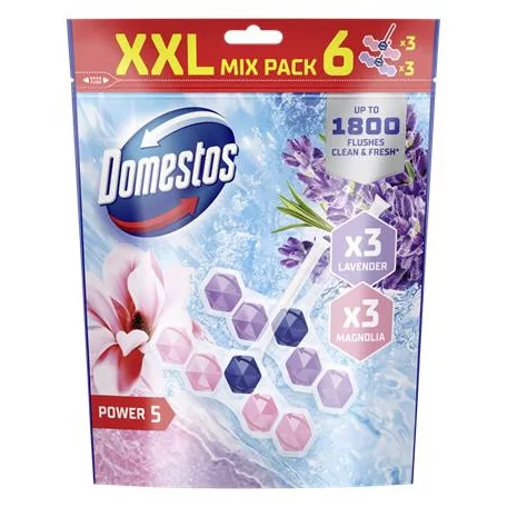DOMESTOS WC frissítő blokk, 6 db-os, DOMESTOS "Power 5", magnólia és levendula
