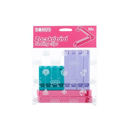 BONUS Zacskózáró csipesz, 10 db, BONUS, vegyes színek