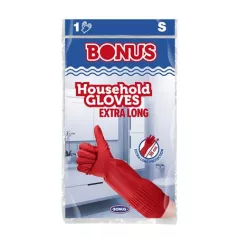   BONUS Gumikesztyű, háztartási, latex, extra hosszú, 38 cm, S méret, BONUS, piros