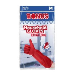   BONUS Gumikesztyű, háztartási, latex, extra hosszú, 38 cm, M méret, BONUS, piros