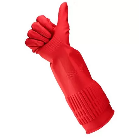 BONUS Gumikesztyű, háztartási, latex, extra hosszú, 38 cm, M méret, BONUS, piros