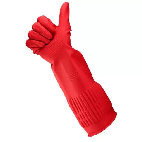 BONUS Gumikesztyű, háztartási, latex, extra hosszú, 38 cm, L méret, BONUS, piros