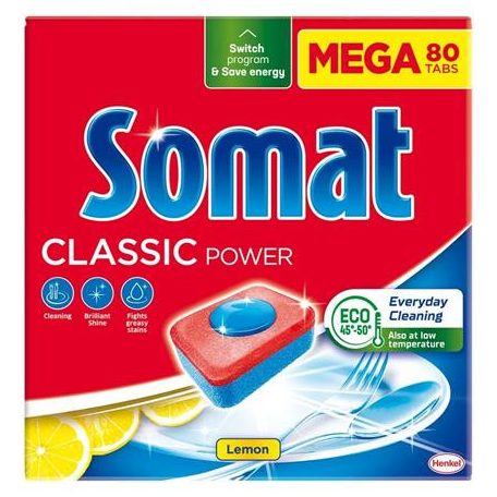 SOMAT Mosogatógéptabletta, 80 db, SOMAT "Classic", lemon