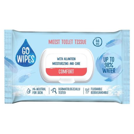 GO WIPES Toalettpapír, nedves, visszazárható tetővel, 44 db, GO WIPES "Comfort"