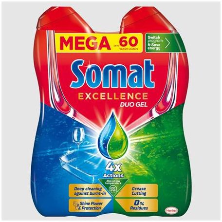 SOMAT Mosogatógép mosogatógél, duo, 2x540 ml, SOMAT "Excellence Grease Cutting"