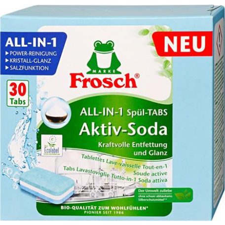 FROSCH Mosogatógép tabletta, 30 db, FROSCH "All-in-1", aktív szóda