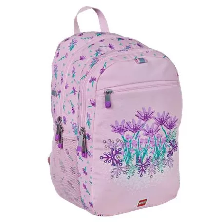 LEGO Hátizsák, dulpa rekeszes, LEGO "Flowers", rózsaszín-mintás