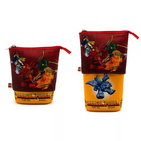 LEGO Tolltartó, cipzáras, pop-up, LEGO "Ninjago Dragon Power", piros-sárga-mintás