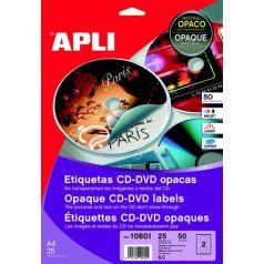   APLI Etikett, CD/DVD, A4, teljes lefedettségű, matt, APLI "Mega"
