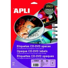   APLI Etikett, CD/DVD, A4, teljes lefedettségű, matt, APLI "Mega"
