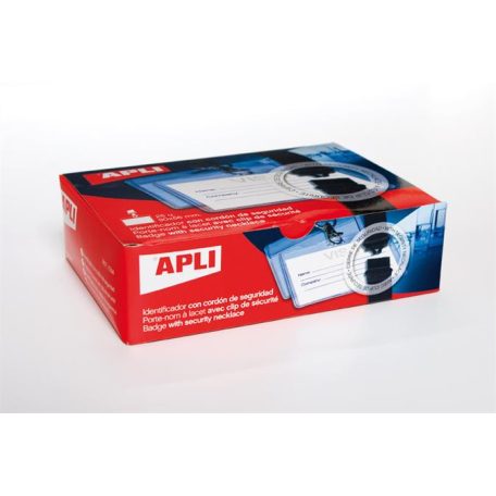 APLI Azonosítókártya tartó, nyakba akasztható, biztonsági csattal, 90x56 mm,  APLI