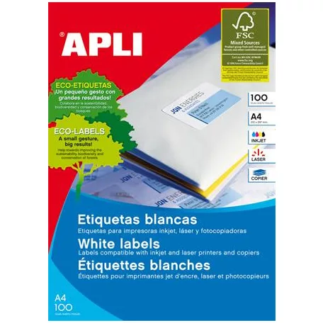 APLI Etikett, 210x297 mm, színes, APLI, sárga, 100 etikett/csomag