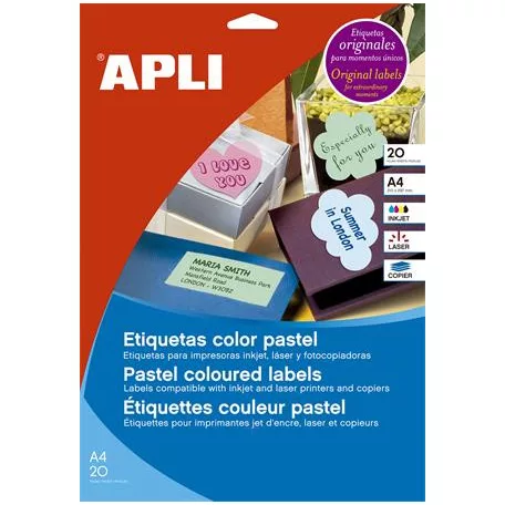 APLI Etikett, 210x297 mm, színes, APLI, pasztell rózsaszín, 20 etikett/csomag