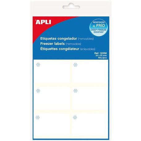 APLI Etikett, 34x53 mm, fagyasztható, kerekített sarkú, A5 hordozón, APLI, 60 etikett/csomag