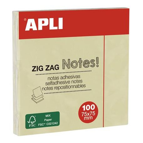 APLI Öntapadó jegyzettömb, "Z", 75x75 mm, 100 lap, APLI "Classic", sárga