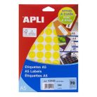 APLI Etikett, 19 mm kör, színes, A5 hordozón, APLI, sárga, 560 etikett/csomag