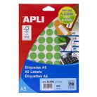 APLI Etikett, 19 mm kör, színes, A5 hordozón, APLI, zöld, 560 etikett/csomag