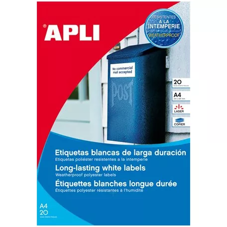 APLI Etikett, 99,1x38,1 mm, poliészter, időjárásálló, kerekített sarkú, fehér, APLI, 280 etikett/csomag