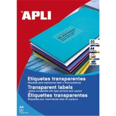   APLI Etikett, 210x297 mm, poliészter, időjárásálló, matt, APLI, áttetsző, 20 etikett/csomag