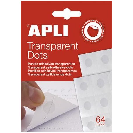APLI Ragasztókorong, eltávolítható, APLI "Transparent Dots", átlátszó