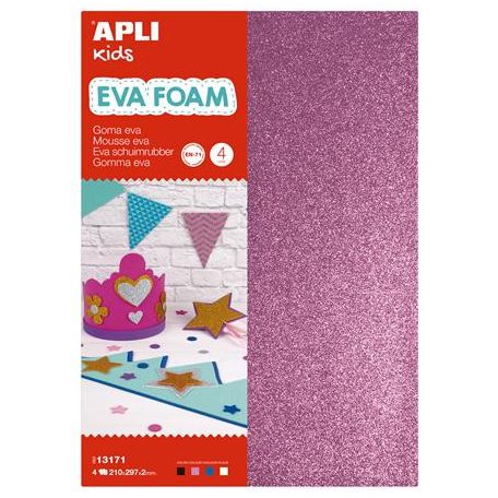 APLI Moosgumi, 210x297 mm, A4, glitteres, APLI Kids "Eva Sheets", vegyes színek