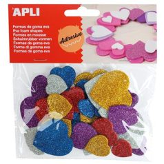  APLI Moosgumi, öntapadó, glitteres, szívek, APLI Kids "Eva Sheets", vegyes színek