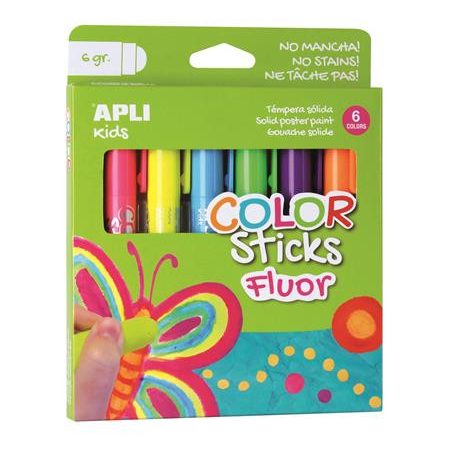 APLI Tempera kréta készlet, APLI Kids "Color Sticks Fluor", 6 fluoreszkáló szín