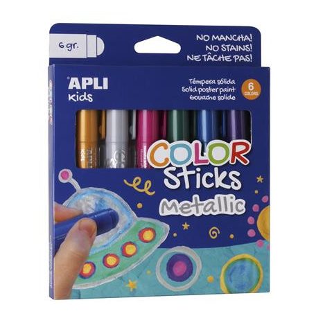 APLI Tempera kréta készlet, APLI Kids "Color Sticks Metallic", 6 különböző metál szín