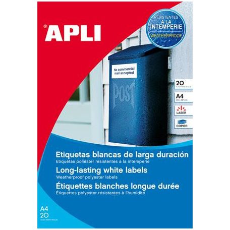 APLI Etikett, 99,1x67,7 mm, poliészter, időjárásálló, kerekített sarkú, fehér, APLI, 160 etikett/csomag
