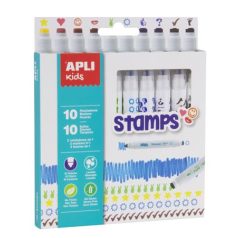   APLI Filctoll készlet, nyomda, APLI Kids "Markers Duo Stamps", 10 különböző szín és minta
