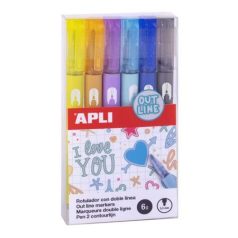  APLI Dupla vonalú metálfényű markerkészlet, 5,5 mm, APLI, 6 különböző színű kontúrral