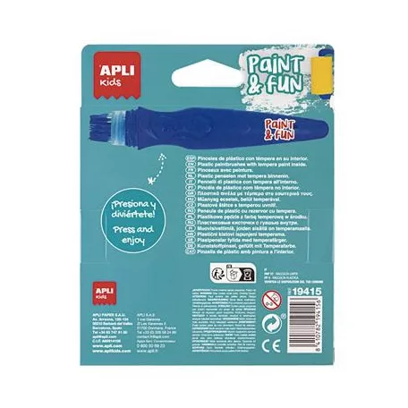 APLI Tempera készlet, ecsetvégű tubusban, APLI Kids "Paint&Fun", 6 különböző szín
