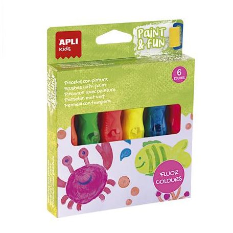 APLI Tempera készlet, ecsetvégű tubusban, APLI Kids "Paint&Fun", 6 különböző neon szín