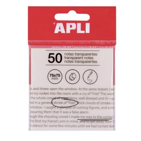 APLI Öntapadó jegyzettömb, átlátszó, vízálló, 75x75 mm, 50 lap, APLI, víztiszta