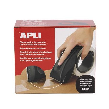 APLI Csomagolószalag adagoló, beépített pengével, csomagolószalaggal, APLI, fekete
