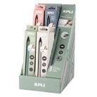 APLI Töltőceruza display, HB, hatszögletű, csereheggyel, APLI "Infinite", vegyes színek