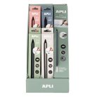 APLI Töltőceruza display, HB, hatszögletű, csereheggyel, APLI "Infinite", vegyes színek