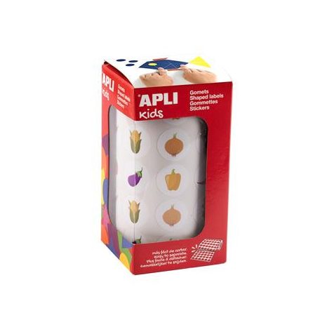 APLI Fejlesztő matricák, 20mm, zöldség, APLI Kids "Stickers", vegyes minták, 900 etikett/tekercs