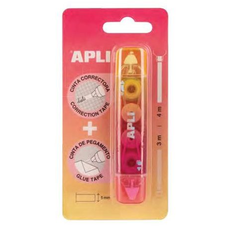 APLI Hibajavító- és ragasztóroller, 2in1, 5 mm x 4-3 m,  APLI , vegyes színek