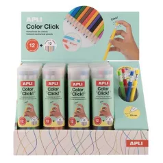   APLI Színes töltőceruza készlet, ceruzatartóban, display, APLI "Color Click", 12 szín