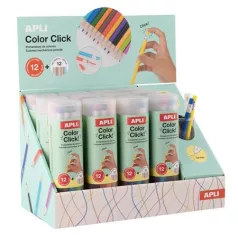   APLI Színes töltőceruza készlet, ceruzatartóban, display, APLI "Color Click", 12 szín