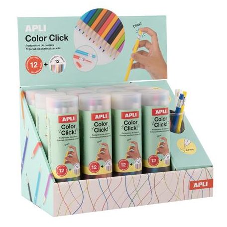 APLI Színes töltőceruza készlet, ceruzatartóban, display, APLI "Color Click", 12 szín