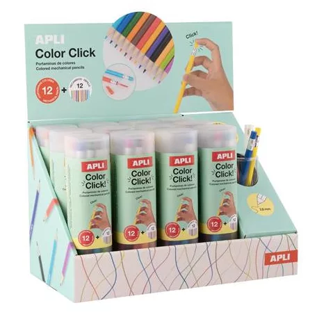 APLI Színes töltőceruza készlet, ceruzatartóban, display, APLI "Color Click", 12 szín