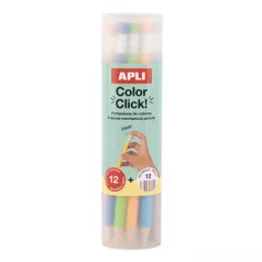   APLI Színes töltőceruza készlet, ceruzatartóban, APLI "Color Click", 12 különböző szín